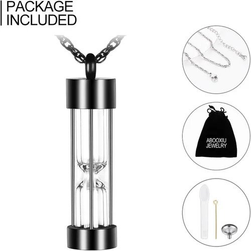 Miniatura 22 de abooxiu Collar de urna de reloj de arena para cenizas, joyería de cremación para cenizas, collar de cenizas de recuerdo conmemorativo de acero