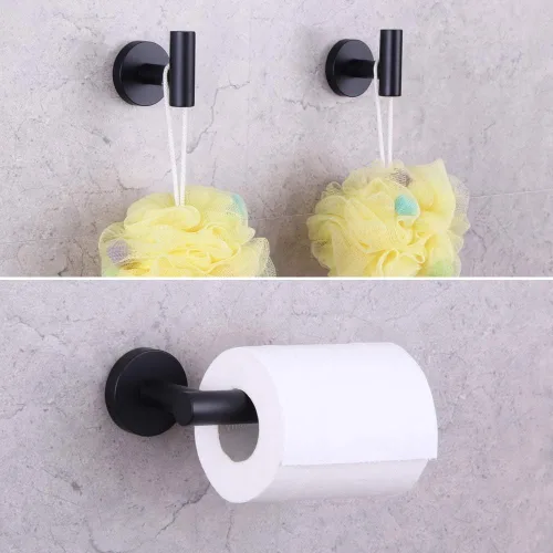 Miniatura 2 de GERZWY Moderno juego de accesorios de baño de 3 piezas, soporte para papel higiénico y 2 ganchos para toallas, montaje en pared, acero inoxidable