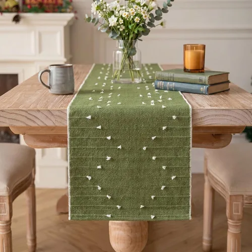 Artoid Mode Camino de mesa tejido de algodón rústico verde militar, decoración de mesa de comedor para decoración de fiesta del hogar, 12 x 36
