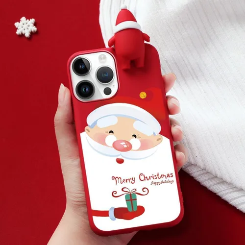 Miniatura 5 de Paquete de 2 fundas navideñas lindas para iPhone 13 Pro, patrón rojo 3D de muñeco Papá Noel muñeco de nieve Feliz Navidad de silicona suave TPU