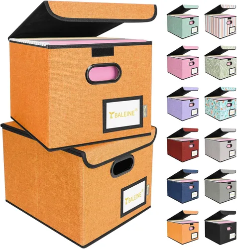 Miniatura 21 de Caja organizadora de archivos Baleine con tapa, organizador de carpetas de archivos plegable con deslizador de plástico, caja de carpetas