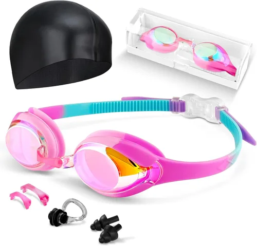 Miniatura 11 de Gafas de natación para niños, antivaho y protección UV con gorro de natación para niños de 3 a 15 años