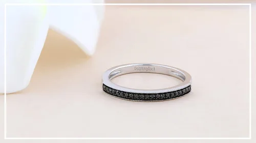 Miniatura 4 de Dazzlingrock Collection Alianza de boda redonda apilable de diamante negro para mujer (0.10 ctw, color negro, claridad oppaco) en plata de ley 925