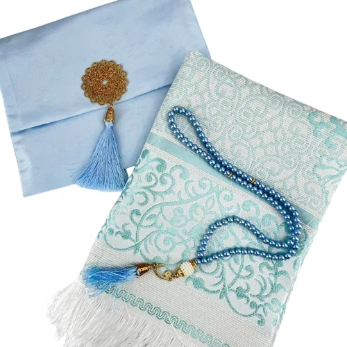 Miniatura 6 de BABY SHOWER CHOCOLATE Juego de alfombra de oración musulmana y Tasbeeh con bolsa Shantung portátil de alta calidad, suave Janamaz Sajadah