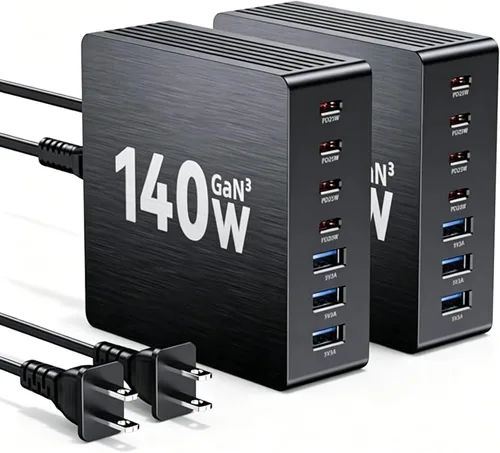 Miniatura 10 de Estación de carga USB C, estación de carga rápida GaN III de 7 puertos de 140 W, estación de carga USB PD 3.0 para múltiples dispositivos