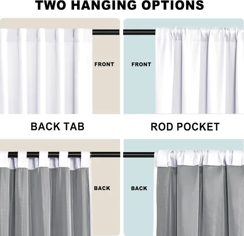 Miniatura 8 de XWZO Cortinas blancas 100% opacas con alzapaños, 2 capas gruesas completamente sombreadas con bolsillo para barra y pestaña trasera, cortinas