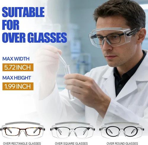 Miniatura 5 de Paquete de 2 lentes de seguridad para colocar sobre gafas con lente antivaho y arañazos, lentes de seguridad ANSI Z87.1, patillas ajustables