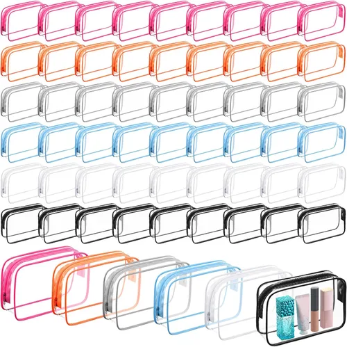 Miniatura 8 de Bolsas de maquillaje transparentes a granel, bolsa de aseo de viaje de 7 x 5.5 x 1.6 pulgadas, bolsa de PVC con cremallera, estuche de plástico