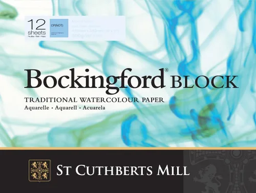 St. Cuthberts Mill Bockingford - Bloque de papel de acuarela - Papel de color de agua blanca de 16 x 12 pulgadas para artistas, 12 hojas de papel de