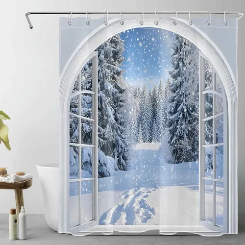 Miniatura 22 de LB Cortina de ducha de otoño para baño, divertido gato negro con fantasma en la bañera en el bosque de otoño, cortina de ducha de tela de cosecha