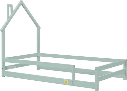 Miniatura 5 de Cama de plataforma de madera de tamaño individual con cabecero y cercas en forma de casa, sin tablillas, cama de piso para dormitorio de niños Verde
