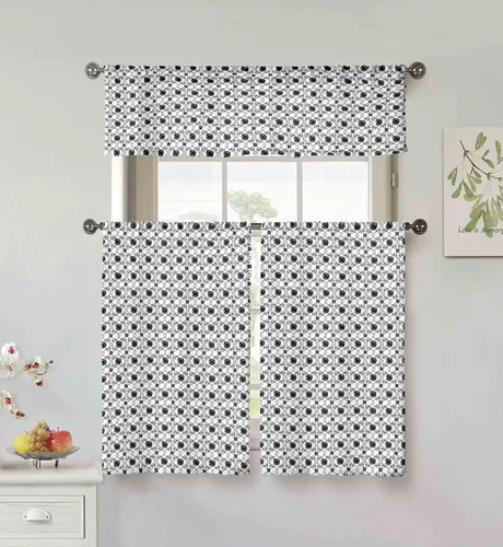 Oralie - Juego de cenefas y niveles de cocina con diseño de enrejado floral | Cortina de ventana pequeña para cafetería, baño, lavandería,