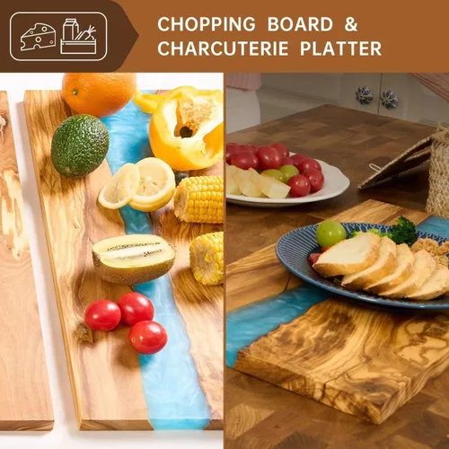 Miniatura 8 de Tabla de queso de lujo de madera de olivo italiana con resina, tabla de embutidos, tabla de cortar y cortar para carne, verduras y frutas, tabla
