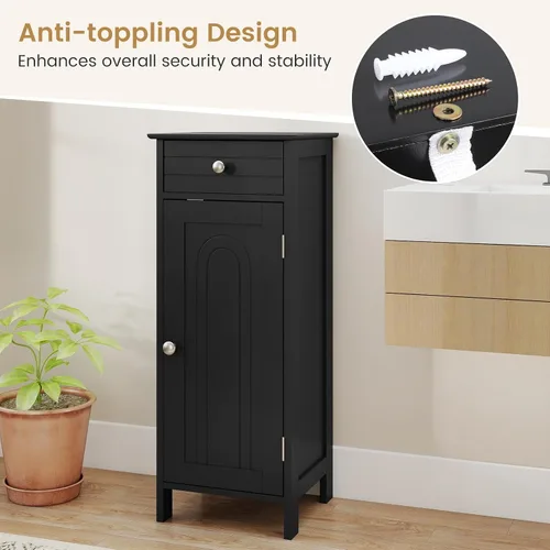 Miniatura 7 de GLACER Armario de almacenamiento de piso, gabinete de almacenamiento multifuncional para baño con 2 estantes ajustables, ideal para baño, sala