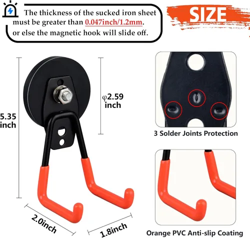 Miniatura 2 de ULIBERMAGNET Ganchos magnéticos de garaje resistentes, ganchos magnéticos fuertes para taladro eléctrico, herramientas de jardín, manguera, tablero