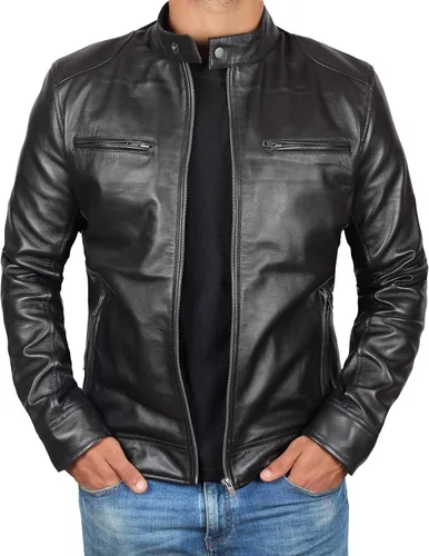 Chaqueta de cuero negro genuino para hombre chaqueta de piel de cordero real para motocicleta para hombre Marrón