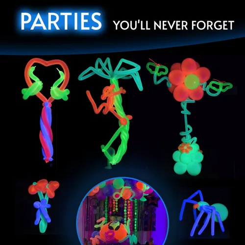 Miniatura 5 de Glow King Globos de neón para atar – Globos de fiesta fluorescentes que brillan en neón para atar animales de globo, suministros de fiesta reactivos