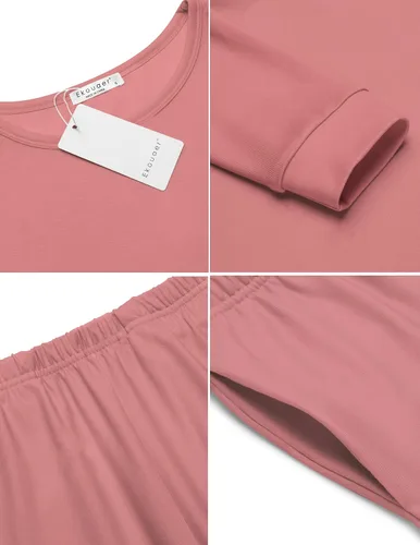 Miniatura 34 de Ekouaer Conjunto de pijama de manga larga para mujer, ropa de dormir suave con cuello redondo y bolsillos