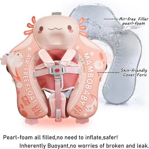 Miniatura 3 de Mambobaby Float Deluxe - Flotador de piscina para bebés: entrenador de natación seguro y cómodo para bebés y niños pequeños, diseño no inflable, Rosa
