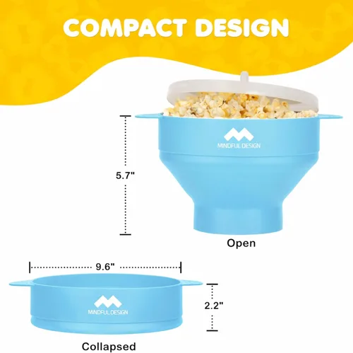 Miniatura 5 de El Original Mindful Design Popcorn Popper para Microondas - Cuenco de Silicona, Sin BPA y Apto para Lavavajillas (Azul Claro)