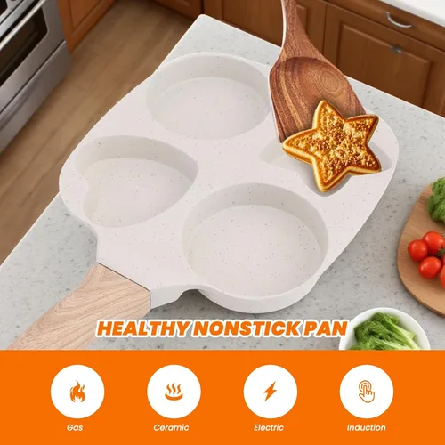 Miniatura 2 de Topyond Sartén para tortilla de huevos, sartén antiadherente para panqueques de 4 tazas, sartén para huevos, panqueques, crepes, compatible