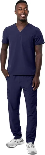 Miniatura 5 de Adar Addition Go-Basic - Conjunto de uniforme médico para hombre, camiseta médica clásica con cuello en V y pantalones de uniforme médico tipo cargo