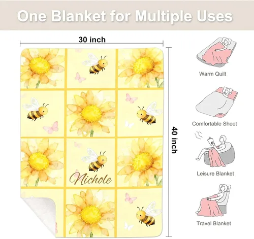 Miniatura 6 de Manta de bebé personalizada con diseño floral de girasoles para niñas y niños, manta suave y cálida para recién nacidos, 30 x 40 pulgadas, 30 x 40