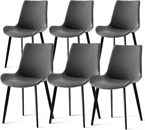 Miniatura 18 de Juego de 4 sillas de comedor, modernas sillas de comedor tapizadas de piel sintética con patas de metal resistentes y respaldo cómodo, sillas Marrón