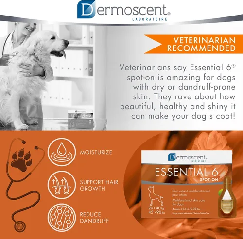 Miniatura 7 de Dermoscent Essential 6 spot-on - Cuidado de la piel para perros con caspa y alivio de alergias con aceite de vitamina E - Antipicazón para perros