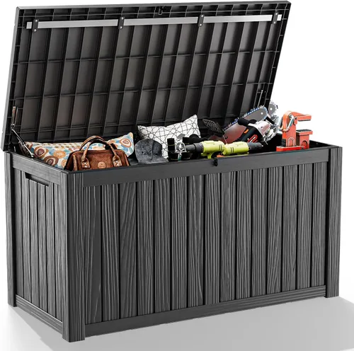 Miniatura 12 de EasyUp Caja de almacenamiento al aire libre de 30 galones, caja de resina para muebles, herramientas de jardín, cajas de almacenamiento exteriores