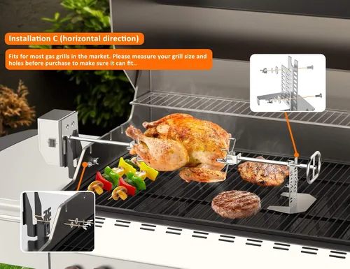 Miniatura 5 de Kit de rotisería OnlyFire de acero inoxidable con accesorios para parrilla y motor eléctrico de 6 vatios 110V para parrillas de gas - Varilla