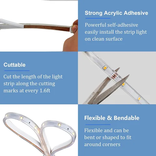 Miniatura 8 de Tira de luces solares de 50 pies para exteriores, tira de luz LED impermeable, encendido/apagado automático, tira de luces recargables de 8 modos