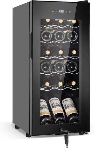 Miniatura 17 de Tylza Refrigerador de vino de 8 botellas, bodega con puerta de vidrio templado de baja emisión, pantalla táctil LED, cerradura, sin escarcha, sin
