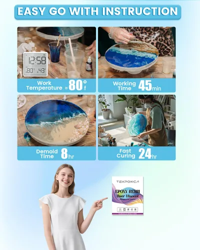 Miniatura 6 de Kit de resina epoxi Texpoxica de 1 galón, cristal claro, autonivelante, sin burbujas, antiamarilleo, mezcla fácil 1:1, adecuado para fundición