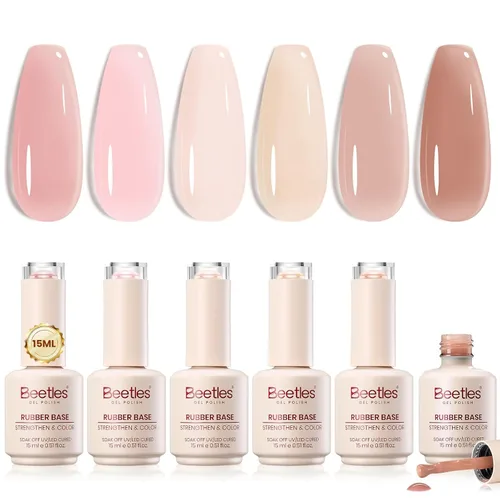 Miniatura 21 de Beetles - Esmalte de uñas de gel con base de goma, 6 colores nude, esmalte de gel rosa, melocotón, neutro, transparente, francesa, colores base
