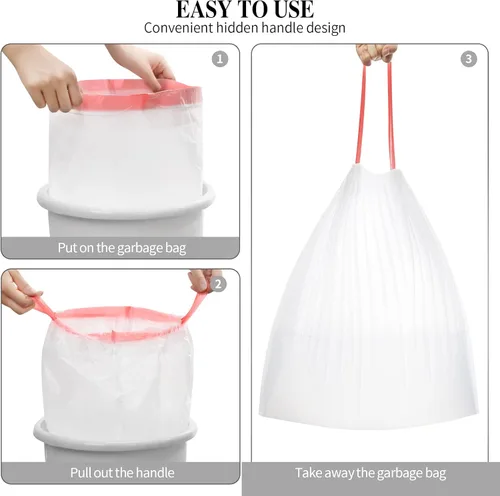 Miniatura 5 de 6 rollos de bolsas de basura pequeñas con cordón, bolsas de basura pequeñas con cordón grueso de 4 galones para cocina, baño, dormitorio, hogar, 120