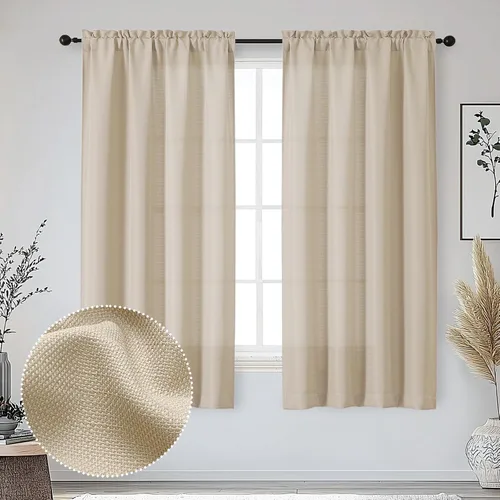 Miniatura 20 de OWENIE Bob Juego de 2 Paneles de Cortinas Negras de Cocina para Ventanas de 36 Pulgadas de Largo, Cortinas Cortas de Café con Textura de Lino