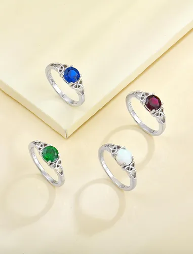 Miniatura 4 de YL Anillos de nudo celta para mujer de plata de ley 925 con piedra de nacimiento de corte redondo