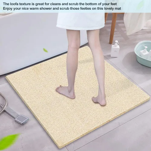 Miniatura 5 de Tapete de ducha antideslizante sin ventosa, 24 x 24 pulgadas de PVC lufa para ducha, baño, tapete de bañera con drenaje para superficie texturizada