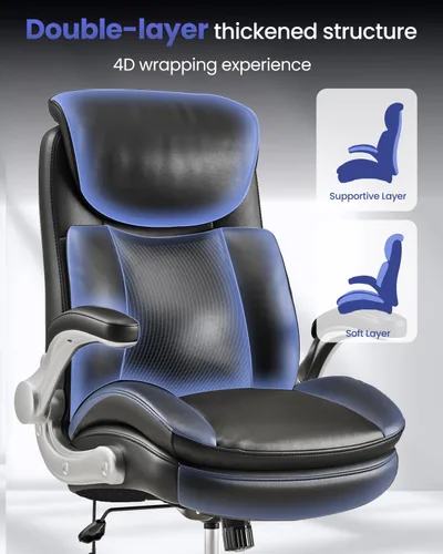 Miniatura 6 de Silla de oficina grande y alta, soporte lumbar ajustable para aliviar el dolor de espalda, doble acolchado cómodo ergonómico silla de oficina