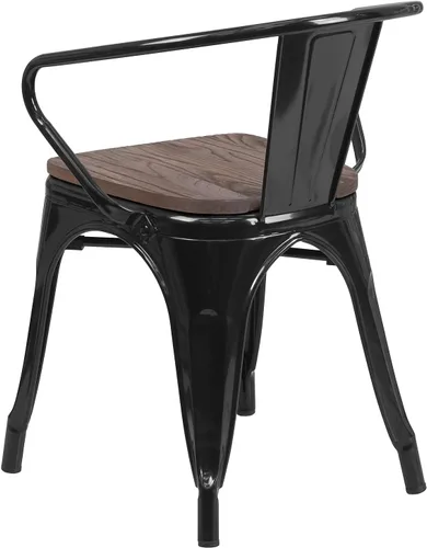 Miniatura 5 de Flash Furniture Silla de metal negro con asiento y brazos de madera