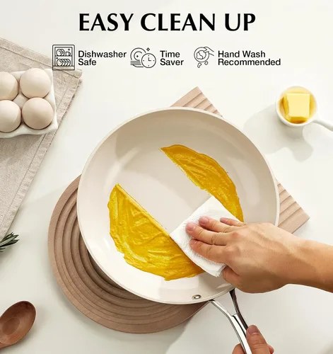 Miniatura 4 de KOCH SYSTEME CS Sartén antiadherente de 10 pulgadas con tapa, sartén de cerámica antiadherente con mango de acero inoxidable que se mantiene fresco