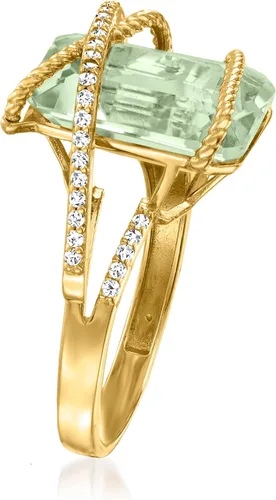 Miniatura 3 de Ross-Simons Anillo de prasiolita de 7 quilates y diamante de 0.15 quilates en oro amarillo de 14 quilates