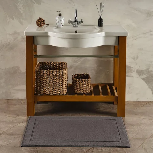 Hawmam Linen Tapetes de baño gris frío, 21 x 34 pulgadas, paquete de 2, 100% algodón hilado en anillo, diseño de bandas, altamente absorbentes,