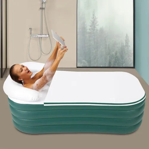 Miniatura 8 de Bañera inflable plegable para adultos – Bañera portátil de pie con bomba de aire eléctrica y tubo de drenaje, soporta 220 libras