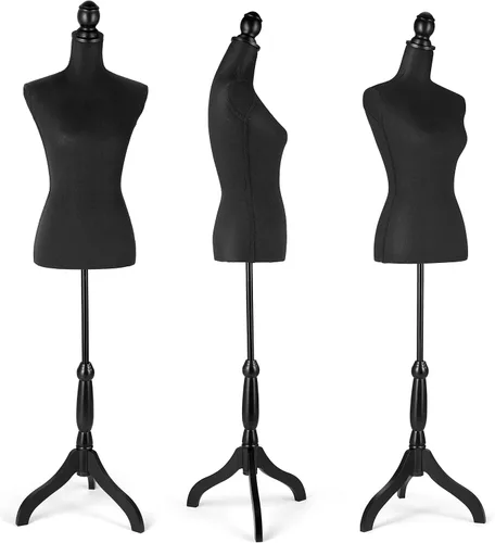 Miniatura 3 de Maniquí de cuerpo de maniquí de altura ajustable con trípode para ropa, vestido de mujer, exhibición de joyas, color negro