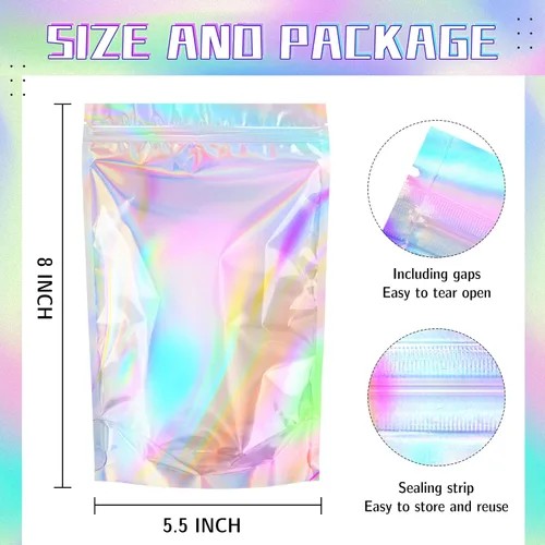Miniatura 3 de NPLUX - Bolsas holográficas de Mylar resellables para embalaje y más, bolsas resellables para pequeñas empresas (paquete de 50, 5.5 x 8 pulgadas)
