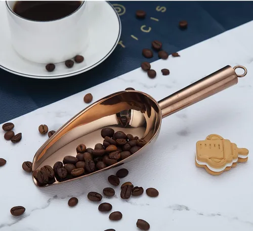 Miniatura 8 de Berglander Cuchara de hielo de acero inoxidable oro rosa de 6 onzas, cuchara de hielo de metal chapado en cobre de titanio para máquina de hielo, 4.