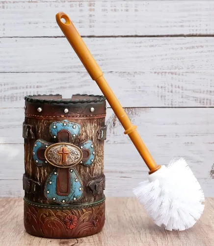 Miniatura 9 de Ebros Gift Cruz azul rústica del viejo mundo occidental con concho y cabezas de clavos en acabado de madera envejecida sintética con patrones