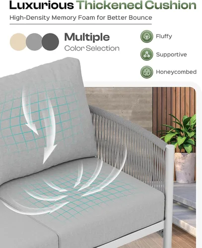 Miniatura 6 de Juego de muebles de aluminio para patio al aire libre con mesa de centro de doble capa, juegos de conversación de patio modernos de 4 piezas